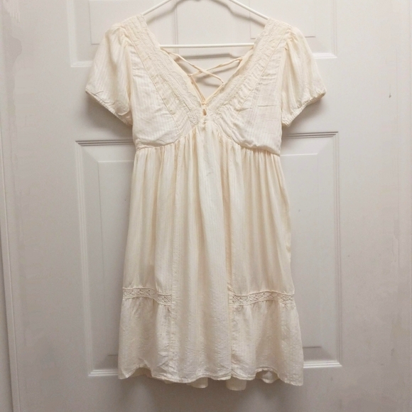 Urban Outfitters Rylan Frock Dress Cream XS Babydoll Boho Cottagecore Romantic - Picture 1 of 16